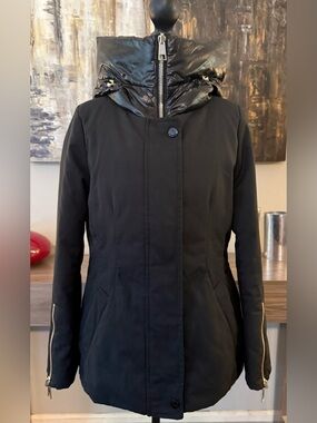 Violanti Italy REVERSIBLE Down Coat IT 40 US 4 Black Wool Blend Glossy Puffer